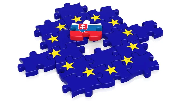 Jigsaw puzzle vlag van de Europese Unie met Slowakije vlag stuk, geïsoleerd op wit. — Stockfoto