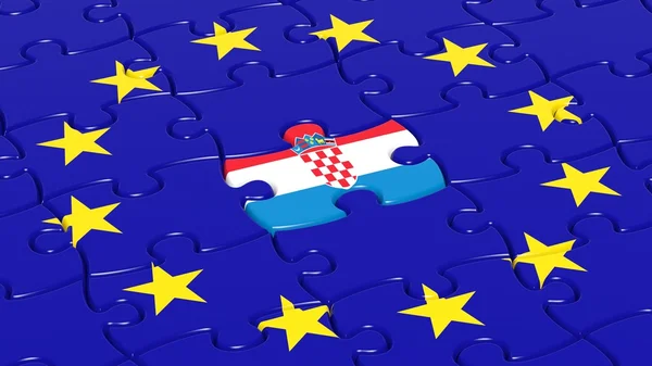 Rompecabezas de la bandera de la Unión Europea con la bandera de Croacia pieza . — Foto de Stock