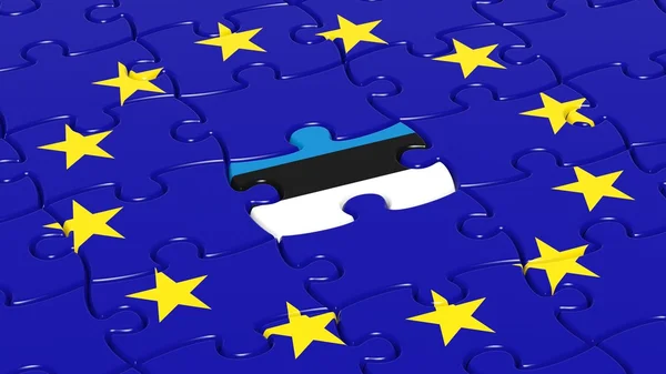 Головоломки прапор Європейського Союзу з шматок прапор Естонії. — стокове фото