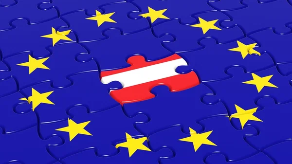 Puzzle drapeau de l'Union européenne avec drapeau autrichien . — Photo