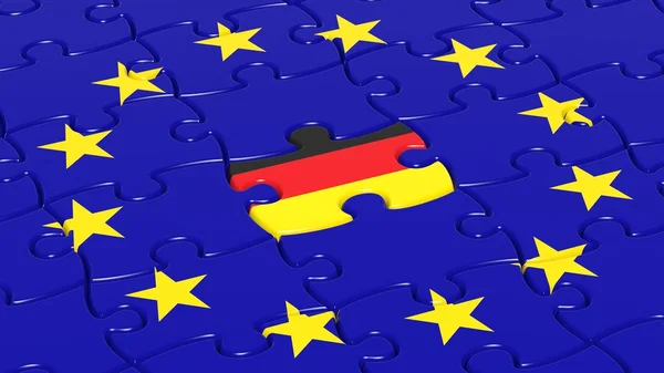 Pussel Europeiska unionens flagga med Tyskland flagga bit. — Stockfoto
