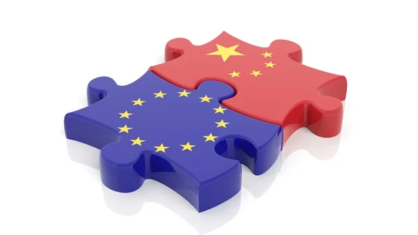 Jigsaw puzzle pieces, flag of EU and flag of China, isolated on white. — Stock Photo, Image