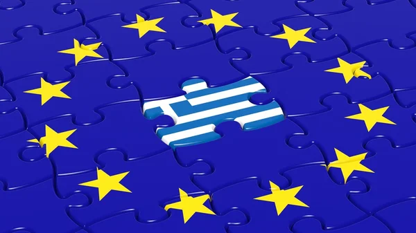 Jigsaw puzzle flag of European Union with Greece flag piece. — Stock Photo, Image
