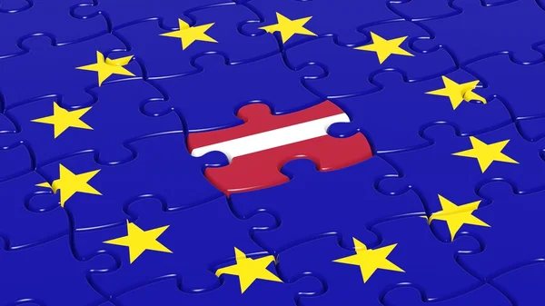 Jigsaw puzzle vlag van de Europese Unie met Letland vlag stuk. — Stockfoto