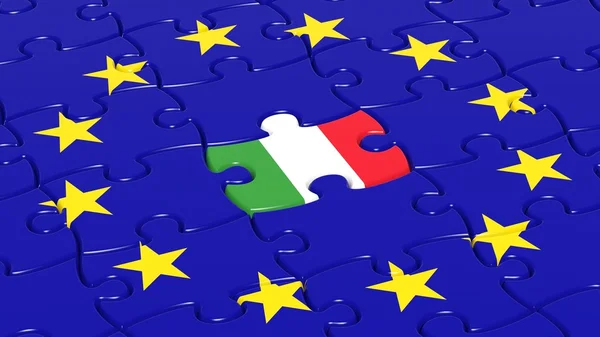 Jigsaw puzzle vlag van de Europese Unie met Italië vlag stuk. — Stockfoto