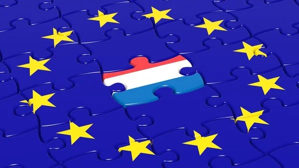 Jigsaw puzzle vlag van de Europese Unie met Nederland vlag stuk. — Stockfoto