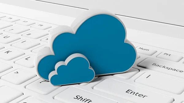 Cloud-Online-Speichersymbole auf Laptop-Tastatur — Stockfoto