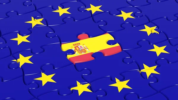 Παζλ σημαία της Ευρωπαϊκής Ένωσης με κομμάτι σημαία της Ισπανίας. — Φωτογραφία Αρχείου