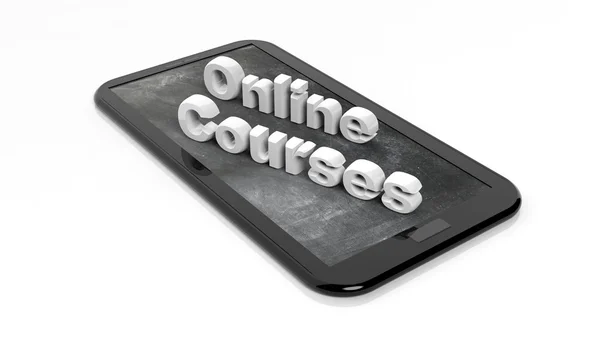 Online kursy 3d tekst na tabletki, z tablicy na ekran. Na białym tle — Zdjęcie stockowe