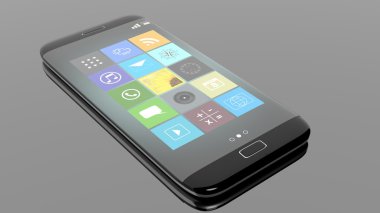 Smartphone with square apps, isolated on black background.
