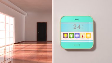 Akıllı ev kontrol cihazı ile bir daire iç görüntülemek bir duvara