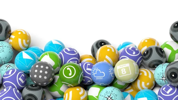 Vários aplicativos em forma de bola, com espaço de cópia em fundo branco . — Fotografia de Stock