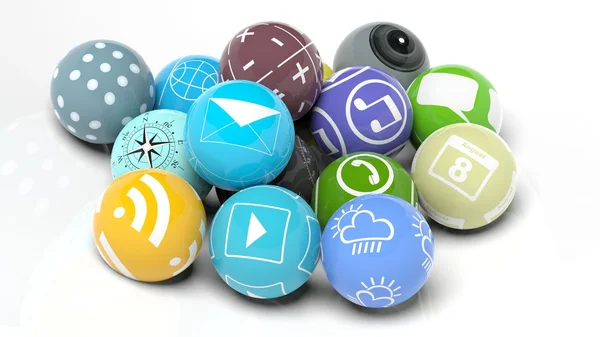Vários aplicativos em forma de bola, isolados em fundo branco . — Fotografia de Stock