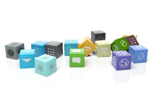 Vários aplicativos em forma de cubo, isolado em fundo branco . — Fotografia de Stock