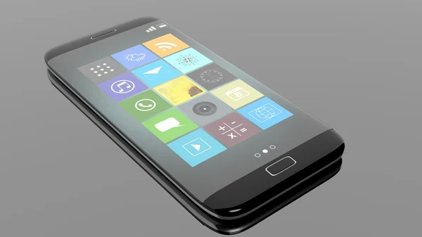 Смартфон с квадратными приложениями, изолированными на черном фоне . — стоковое фото