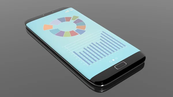 Black smartphone edge with Bar Chart Graph on screen, isolated on black. — 图库照片