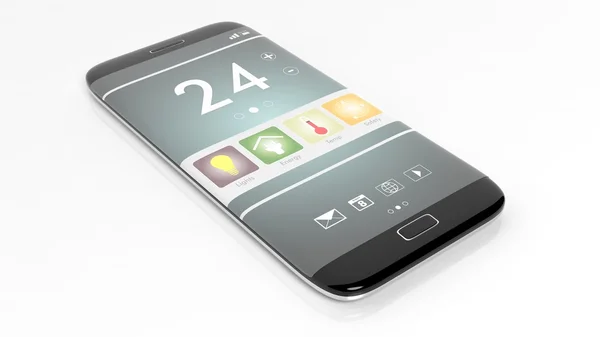 Смартфон с экраном дистанционного управления Smart Home, изолированный на белом фоне . — стоковое фото