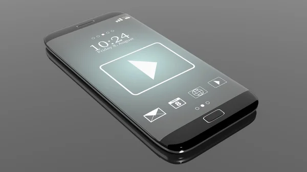 Черный край смартфона с медиаплеером на экране, изолированный на черном . — стоковое фото