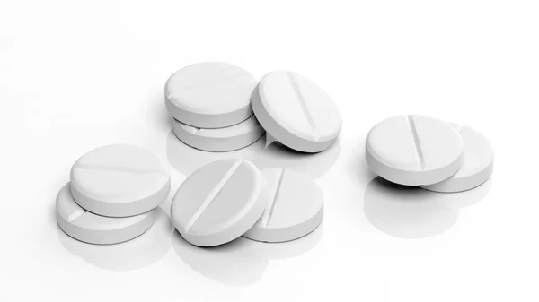 Vita tabletter, isolerad på vit bakgrund. — Stockfoto
