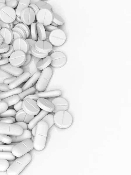 Vita tabletter och caplets, isolerad på vit bakgrund. — Stockfoto