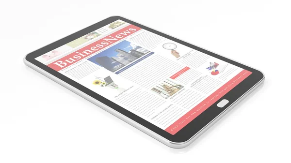 Tablet met Business Nieuws Website op scherm, geïsoleerd op wit. — Stockfoto