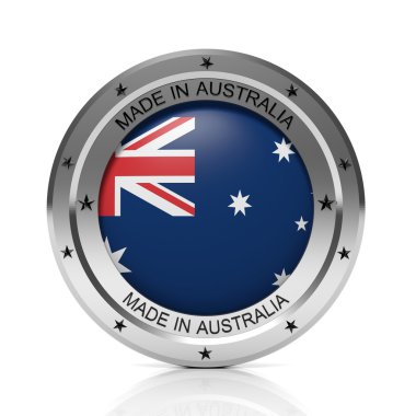 Avustralya'da yuvarlak yapılan ulusal bayrak, beyaz arka plan üzerinde izole ile rozet.