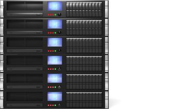Sunucu rafları, beyaz arka plan üzerinde izole