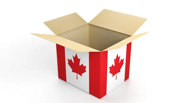 Karton mit kanadischer Nationalflagge, isoliert auf weißem Hintergrund. — Stockfoto