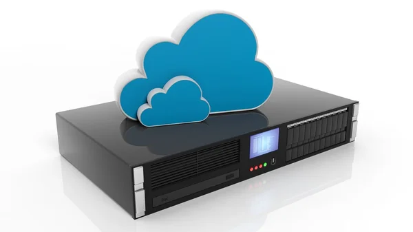 Server rek met wolk pictogrammen, geïsoleerd op witte achtergrond — Stockfoto