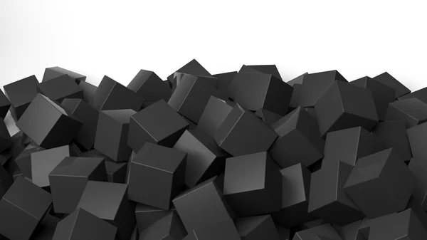 Pile de cubes noirs 3D, isolée sur blanc avec espace de copie — Photo