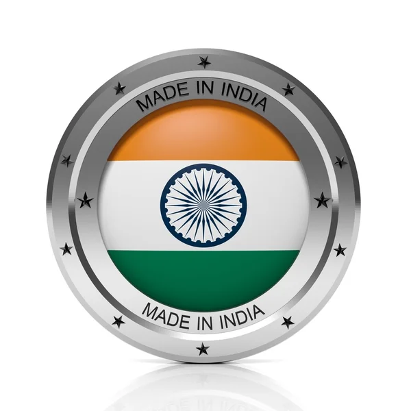 Gjorde i Indien omgången badge med nationella flagga, isolerad på vit bakgrund. — Stockfoto