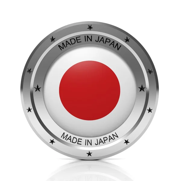 Feito no Japão emblema redondo com bandeira nacional, isolado em fundo branco . — Fotografia de Stock