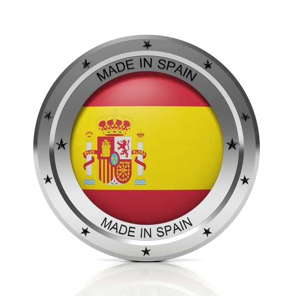 Made in Spain round badge with national flag, isolated on white background. — Stockfoto