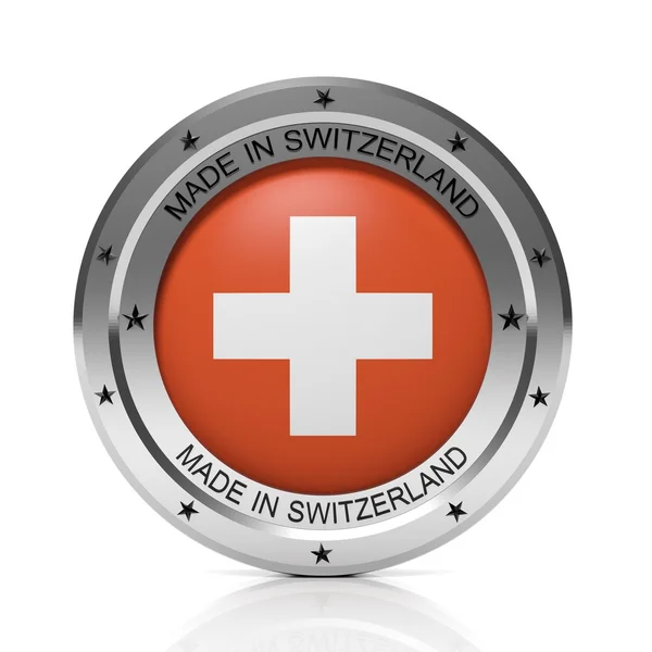 Made in Switzerland round badge with national flag, isolated on white background.Made in Switzerland round badge with national flag, isolated on white background. — Stockfoto