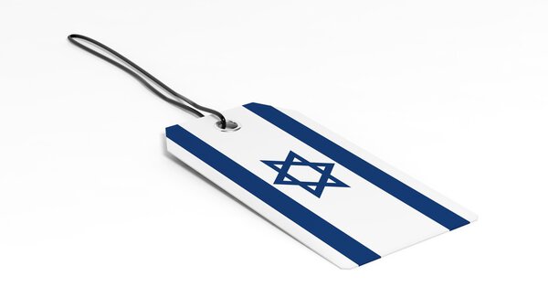Made in Israel price tag with national flag, isolated on white background.