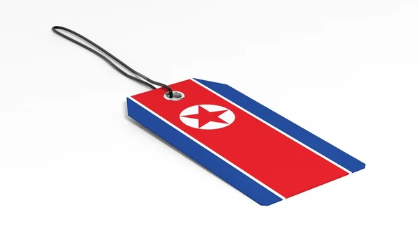Feito na Coreia do Norte etiqueta de preço com bandeira nacional, isolado em fundo branco.Made na Coreia do Norte etiqueta de preço com bandeira nacional, isolado em fundo branco . — Fotografia de Stock