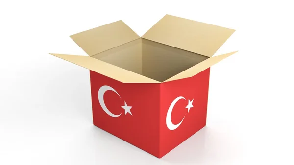 Carton box with Turkey national flag, isolated on white background. — Stock Photo, Image