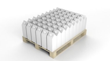 Beyaz arka plan üzerinde izole ahşap palet üzerindeki boş kutuları örnekler ayarla