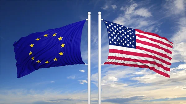 Europeiska och amerikanska flaggor — Stockfoto