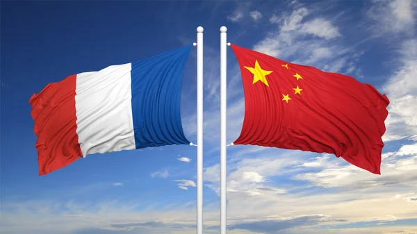 Two flags waving against of sky — Stock Photo, Image