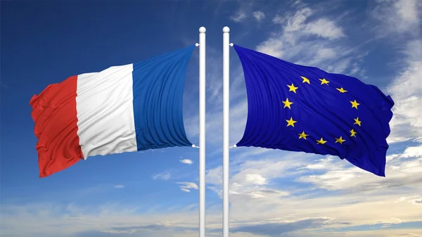 French and EU flags — Stock Photo, Image