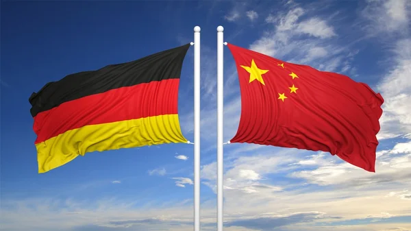 Německé a čínské vlajky — Stock fotografie