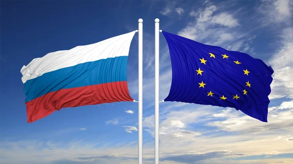 EU a ruské vlajky — Stock fotografie