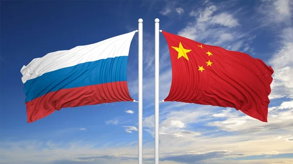 Russian and Chinese flags — Stock Photo, Image