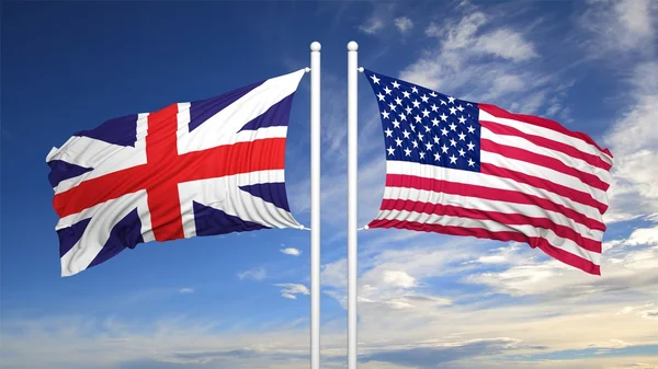 Brittiska och amerikanska flaggor — Stockfoto