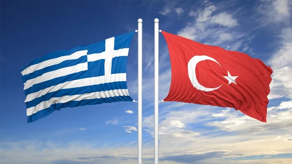 Griekse en Turkse vlaggen — Stockfoto