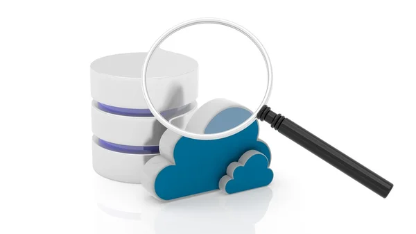Databáze, cloud a Lupa ikony izolovaných na bílém pozadí. — Stock fotografie