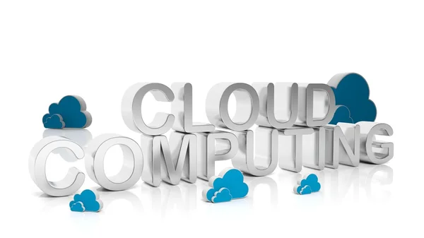 Το Cloud Computing ασημένια κείμενο με εικόνες σύννεφο, που απομονώνονται σε λευκό φόντο. — Φωτογραφία Αρχείου