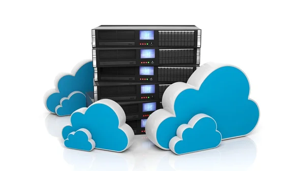 Server-Rack und Cloud-Symbole isoliert auf weißem Hintergrund. — Stockfoto