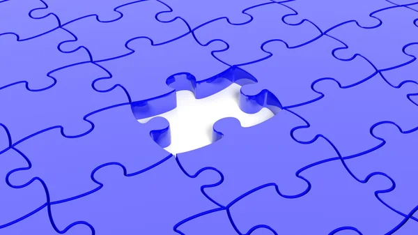 Abstraktní pozadí s modrými puzzle kusů jeden kus chybí. — Stock fotografie